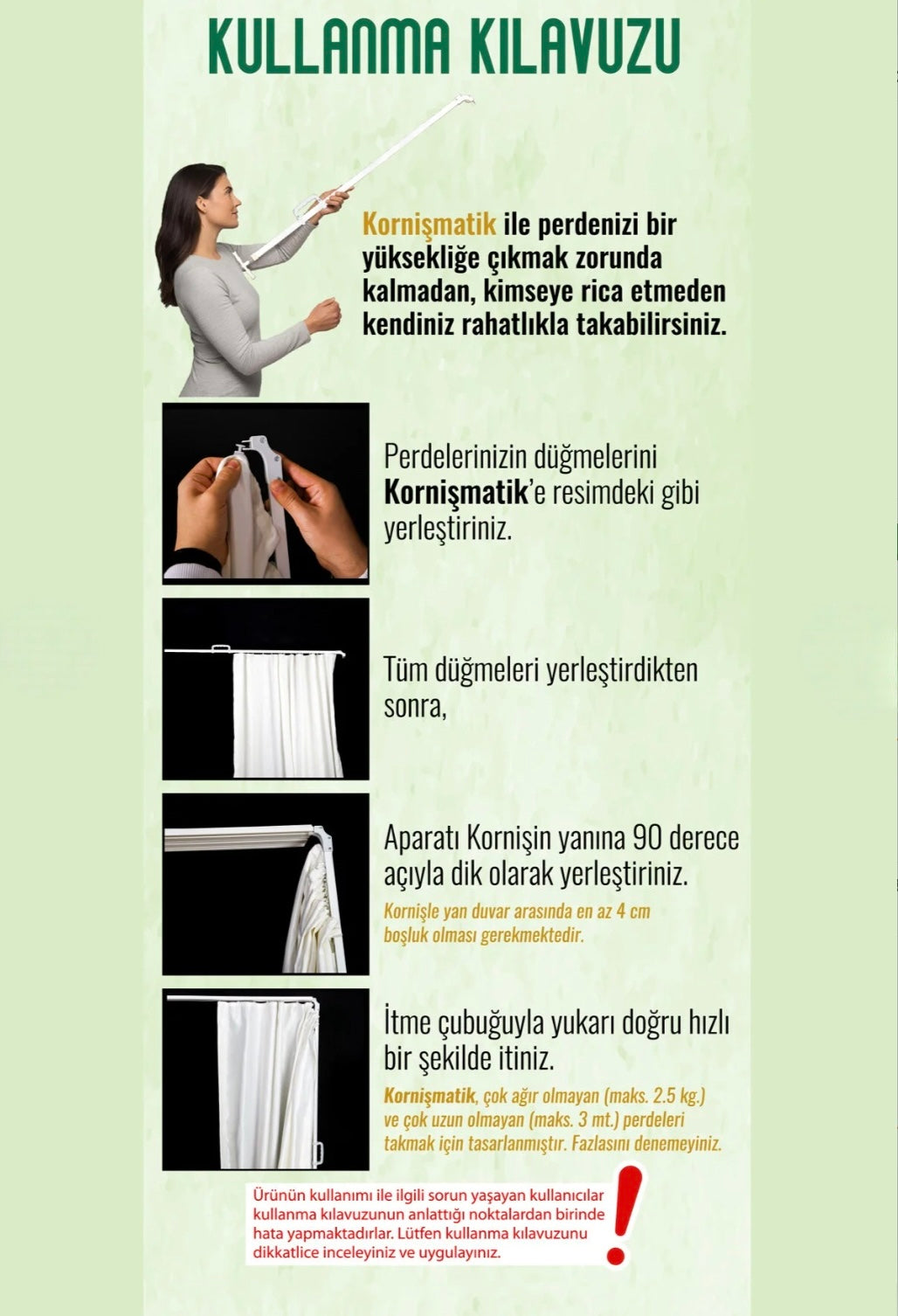 Pratik Kornişmatik - Merdivensiz Kolay Perde Takma Aparatı